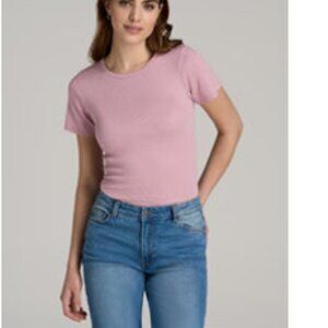 AMERICAN TALL SHORT SLEEVE CREW NECK RIBBED PINK T-SHIRT (NWOT)